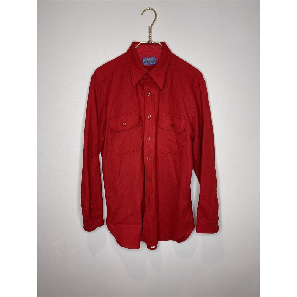 Mens Vintage Pendleton Solid‎ Red Wool Long Sleeve Oxford Shirt Large L